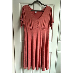 Anko Womens 14 Pink w White Polka Dot Short Sleeve Knit Midi Dress Cottage Retro